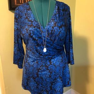 Isabel + Alice blue damask faux wrap top 2x